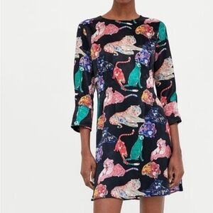 NWT- Zara Colorful Tiger Print Shift Dress Size  Small (Runs Small)